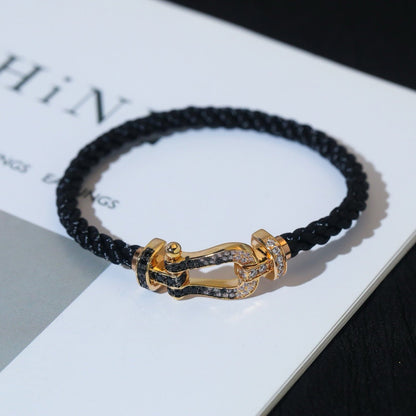 [KELA]FORCE LARGE HORSESHOE BLACK & WHITE DIAMOND BRACELET - ROSE GOLD