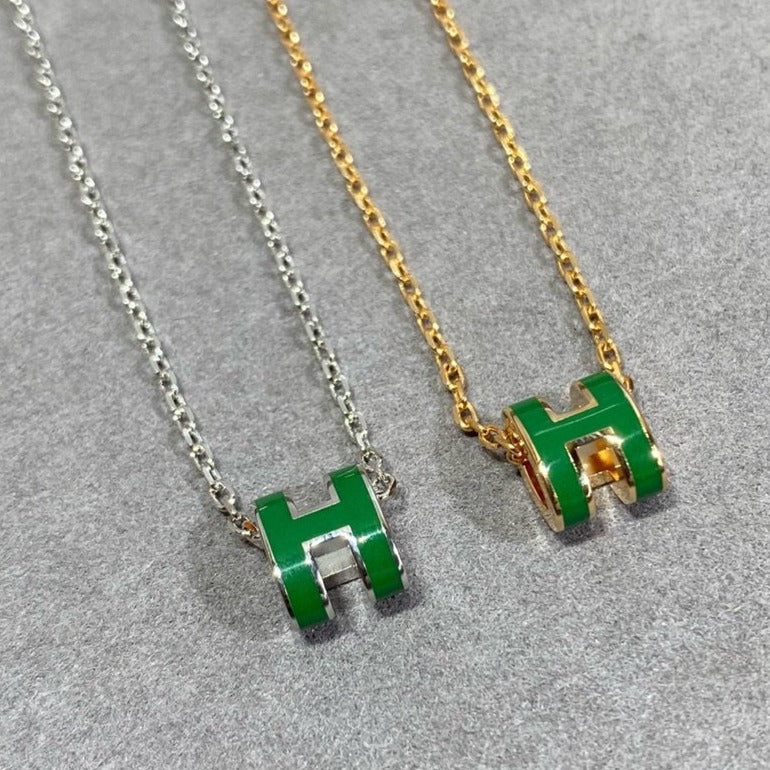 [KELA]POP H GREEN NECKLACE SILVER AND GOLD