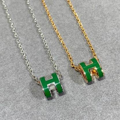 [KELA]POP H GREEN NECKLACE SILVER AND GOLD