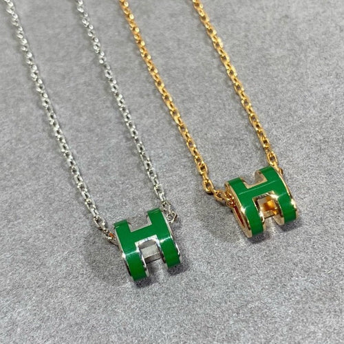 [KELA]POP H GREEN NECKLACE SILVER AND GOLD