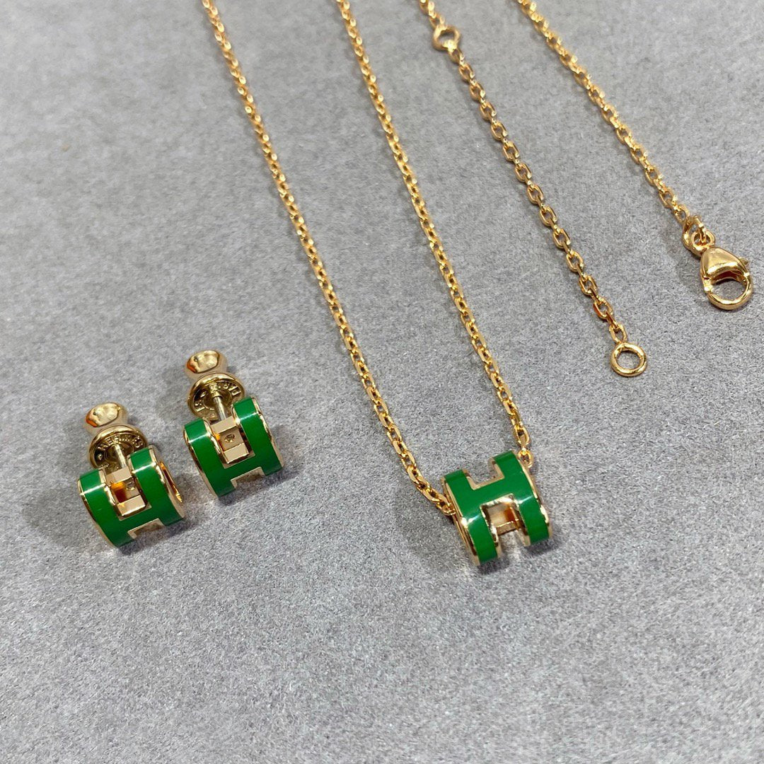 [KELA]POP H GREEN NECKLACE SILVER AND GOLD