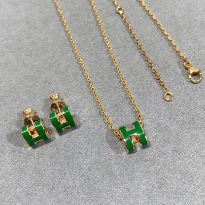 [KELA]POP H GREEN NECKLACE SILVER AND GOLD