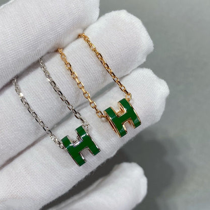 [KELA]POP H GREEN NECKLACE SILVER AND GOLD
