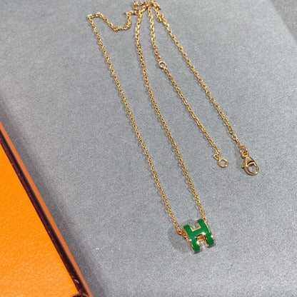 [KELA]POP H GREEN NECKLACE SILVER AND GOLD