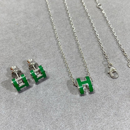 [KELA]POP H GREEN NECKLACE SILVER AND GOLD