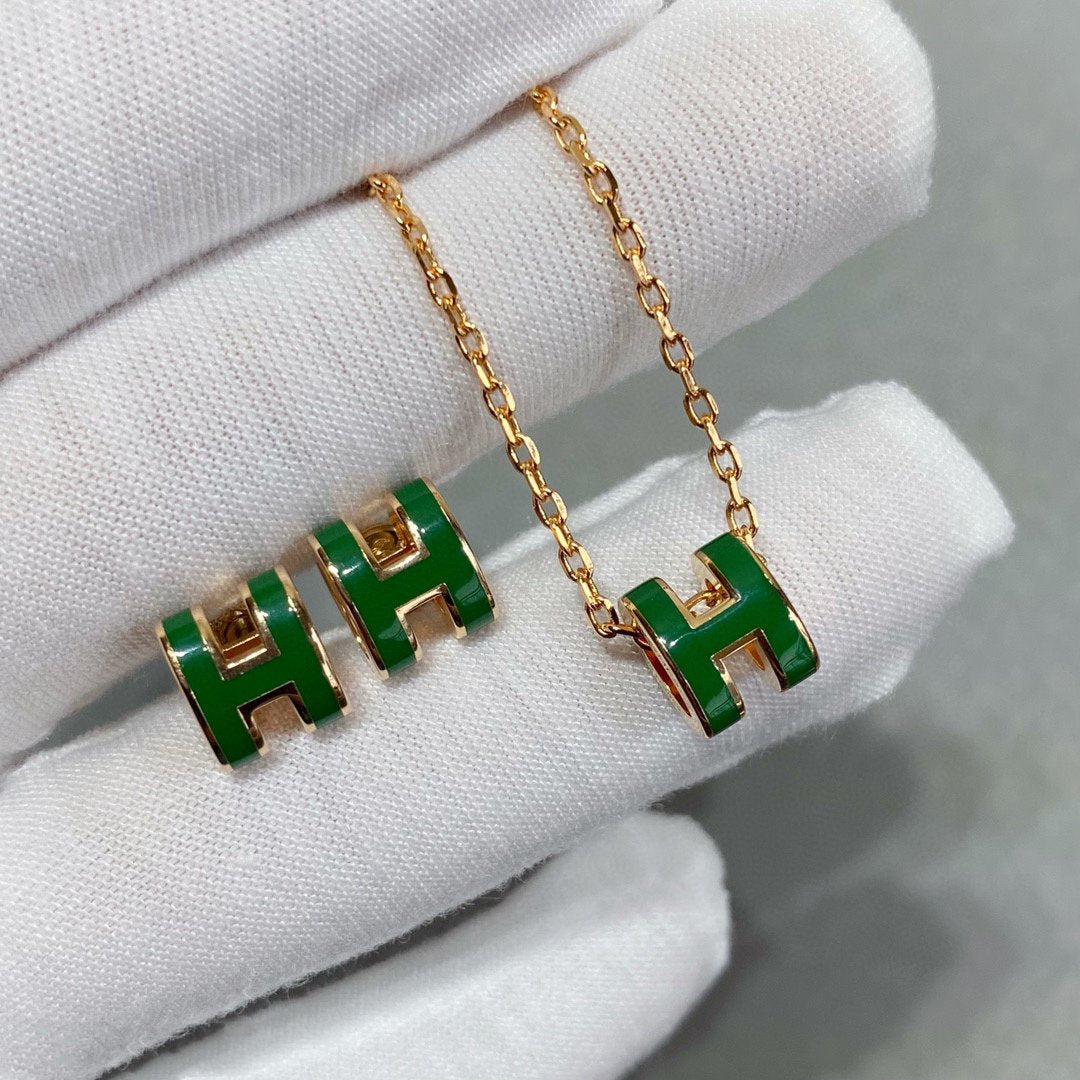 [KELA]POP H GREEN NECKLACE SILVER AND GOLD