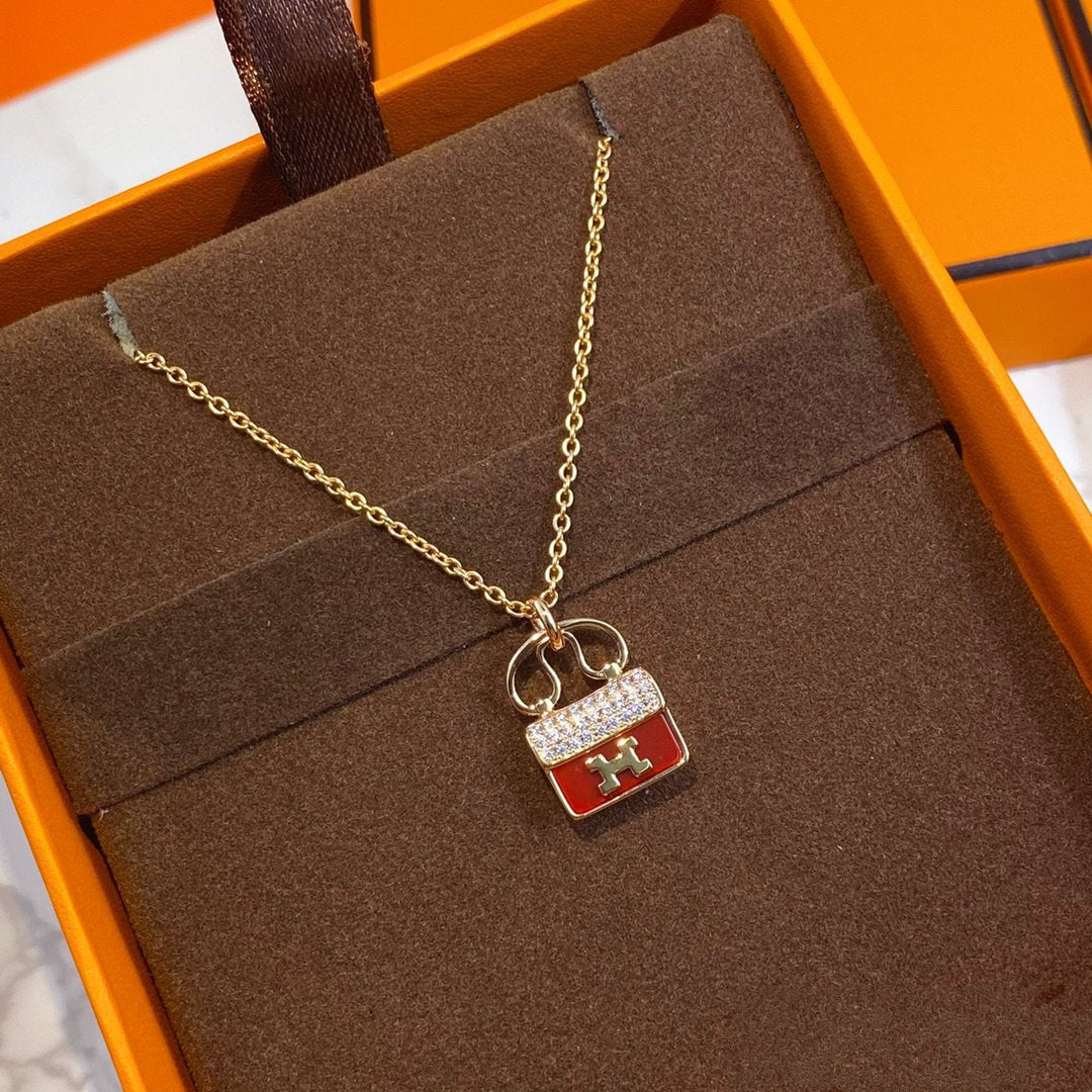 [KELA]CONSTANCE RED PEDANT ROSE GOLD NECKLACE
