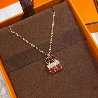 [KELA]CONSTANCE RED PEDANT ROSE GOLD NECKLACE