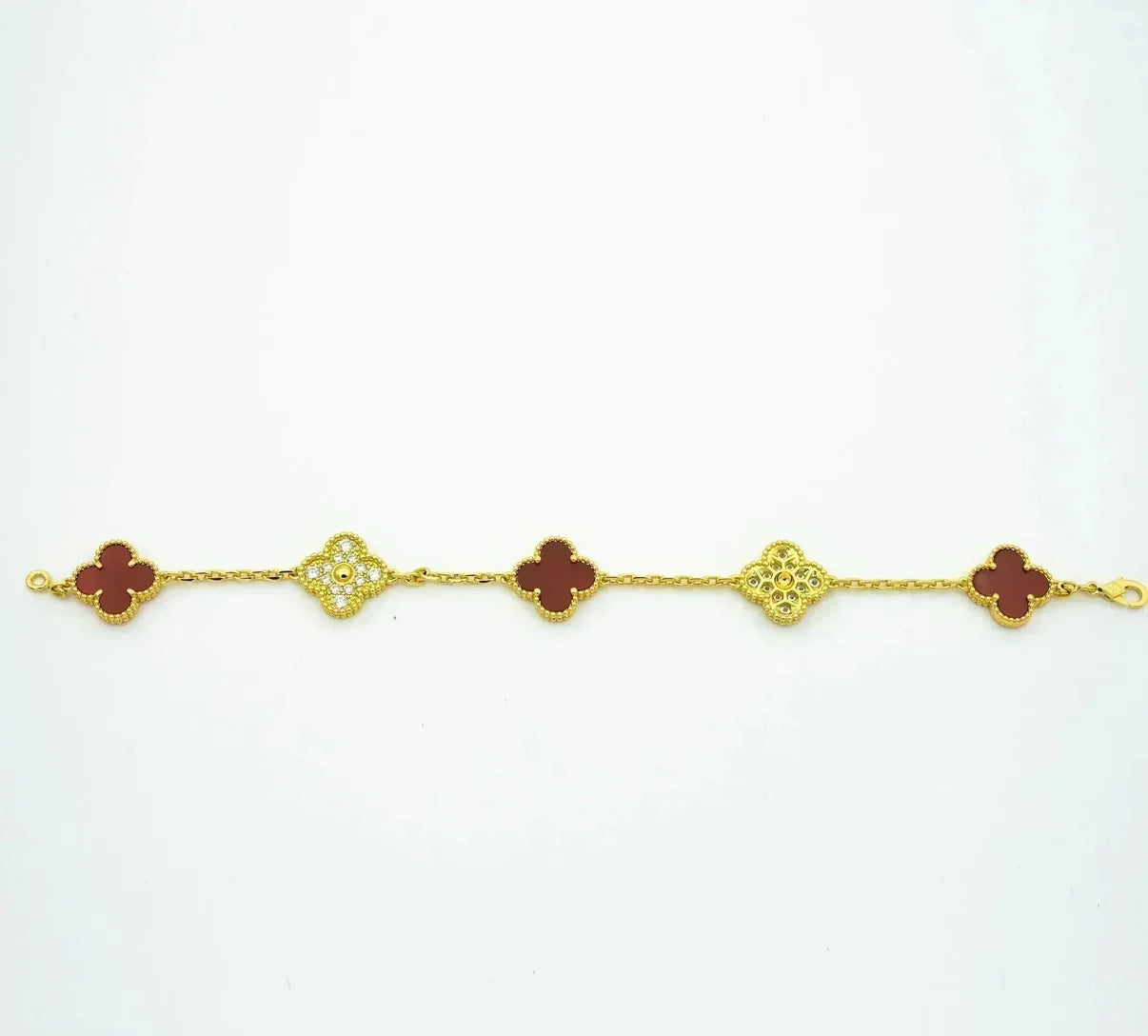 [KELA]LUCKY CLOVER 5-MOTIF BRACELET - RED CARNELIAN COLLECTION