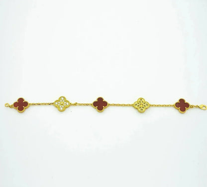 [KELA]LUCKY CLOVER 5-MOTIF BRACELET - RED CARNELIAN COLLECTION