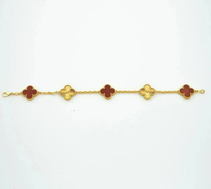 [KELA]LUCKY CLOVER 5-MOTIF BRACELET - RED CARNELIAN COLLECTION