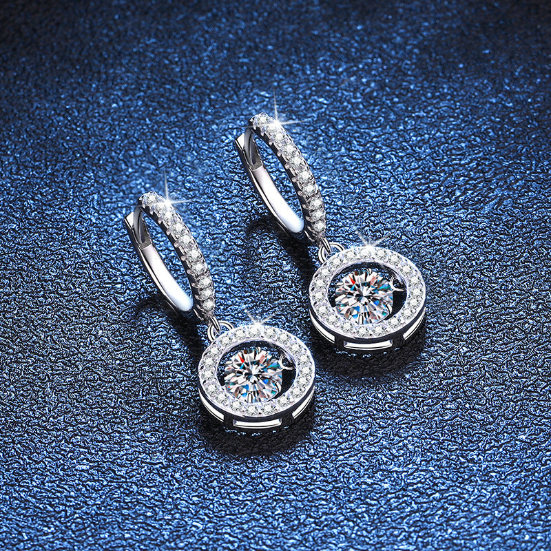[KELA]DANCING MOISSANITE HALO DROP HOOP EARRINGS