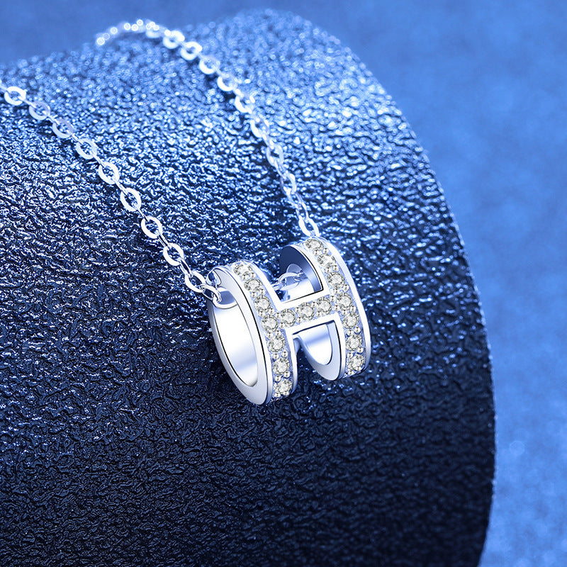 [KELA]FULL-PAVE "H" MOISSANITE PENDANT NECKLACE