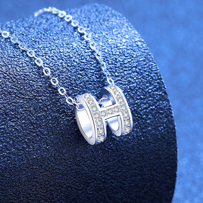 [KELA]FULL-PAVE "H" MOISSANITE PENDANT NECKLACE