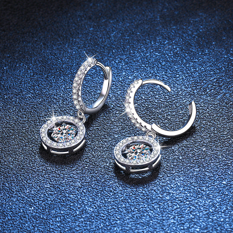 [KELA]DANCING MOISSANITE HALO DROP HOOP EARRINGS