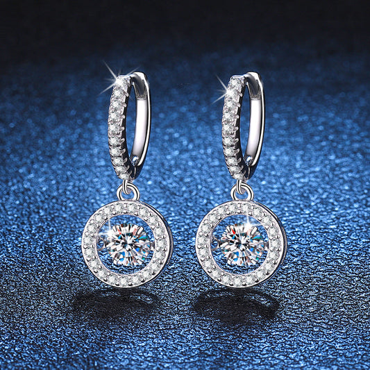 [KELA]DANCING MOISSANITE HALO DROP HOOP EARRINGS