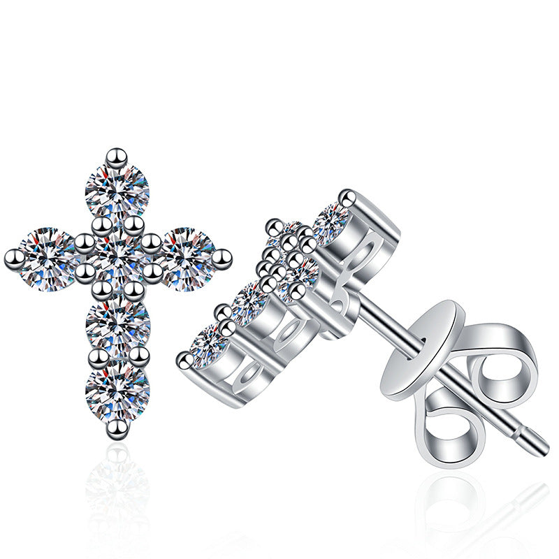 [KELA]SPARKLING CROSS MOISSANITE STUD EARRINGS