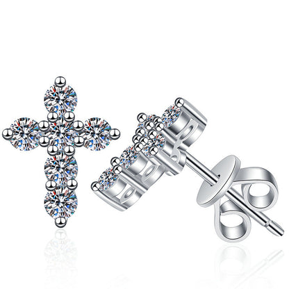[KELA]SPARKLING CROSS MOISSANITE STUD EARRINGS