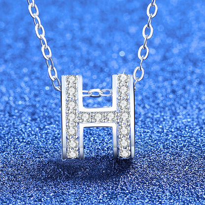 [KELA]FULL-PAVE "H" MOISSANITE PENDANT NECKLACE