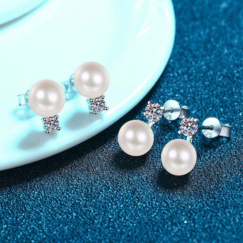 [KELA]ELEGANT NATURAL PEARL & MOISSANITE DROP EARRINGS