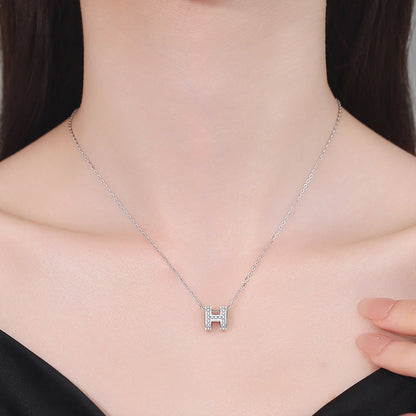 [KELA]FULL-PAVE "H" MOISSANITE PENDANT NECKLACE