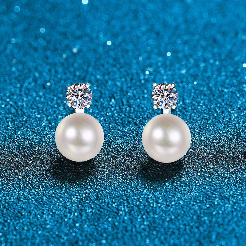 [KELA]ELEGANT NATURAL PEARL & MOISSANITE DROP EARRINGS