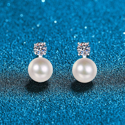 [KELA]ELEGANT NATURAL PEARL & MOISSANITE DROP EARRINGS