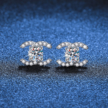 [KELA]CHIC INTERLOCKING DOUBLE-C MOISSANITE STUD EARRINGS