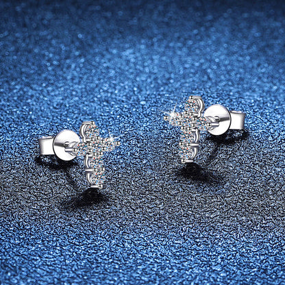 [KELA]SPARKLING CROSS MOISSANITE STUD EARRINGS