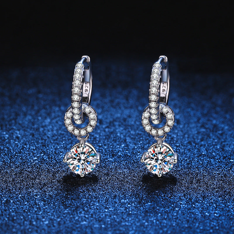 [KELA]INTERLOCKING DOUBLE RING MOISSANITE DROP EARRINGS