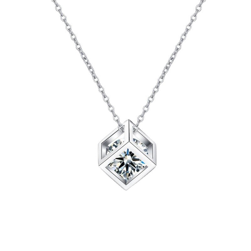[KELA]GEOMETRIC SUGAR-CUBE MOISSANITE NECKLACE