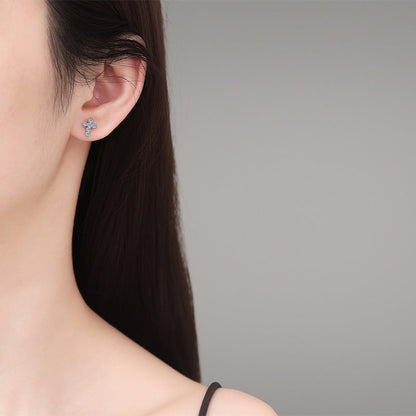[KELA]SPARKLING CROSS MOISSANITE STUD EARRINGS
