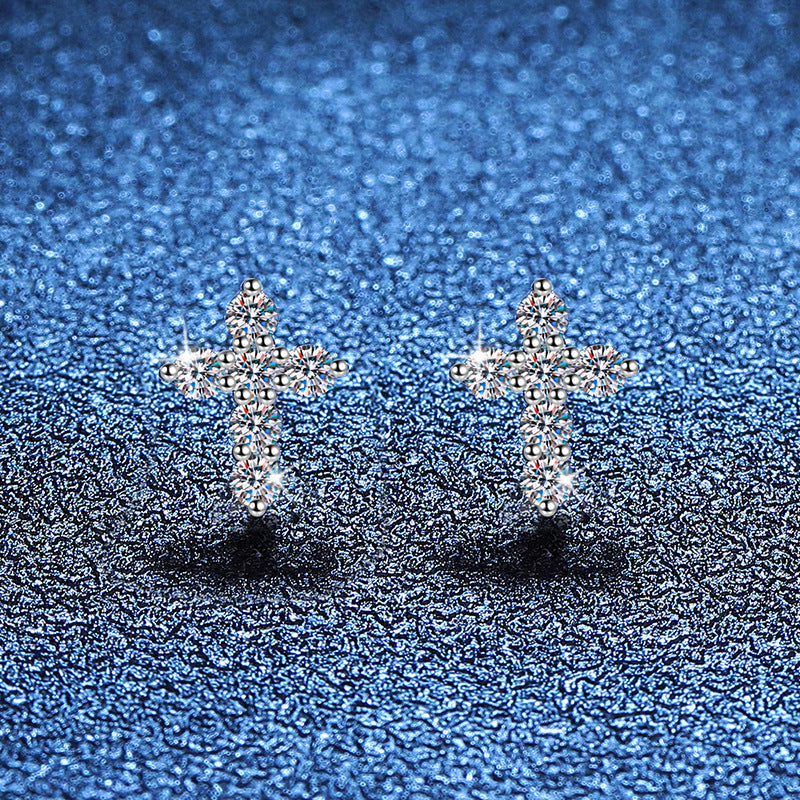 [KELA]SPARKLING CROSS MOISSANITE STUD EARRINGS
