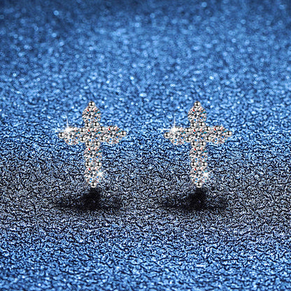 [KELA]SPARKLING CROSS MOISSANITE STUD EARRINGS
