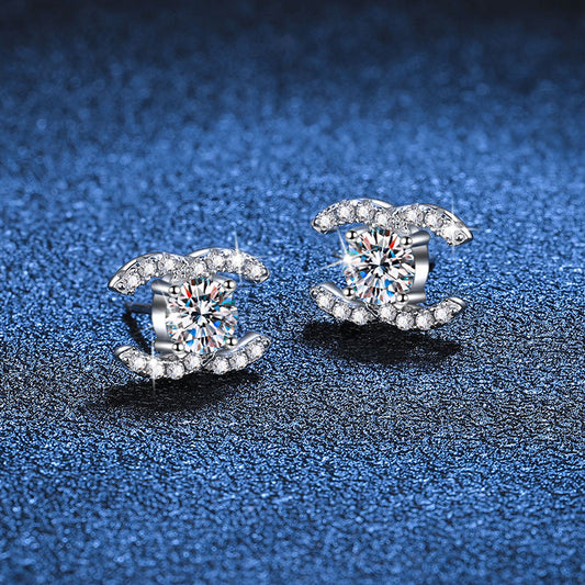 [KELA]CHIC INTERLOCKING DOUBLE-C MOISSANITE STUD EARRINGS