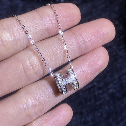 [KELA]FULL-PAVE "H" MOISSANITE PENDANT NECKLACE