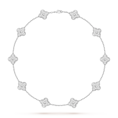 [KELA]CLASSIC LUCKY 10-MOTIF CLOVER NECKLACE WHITE GOLD COLLECTION