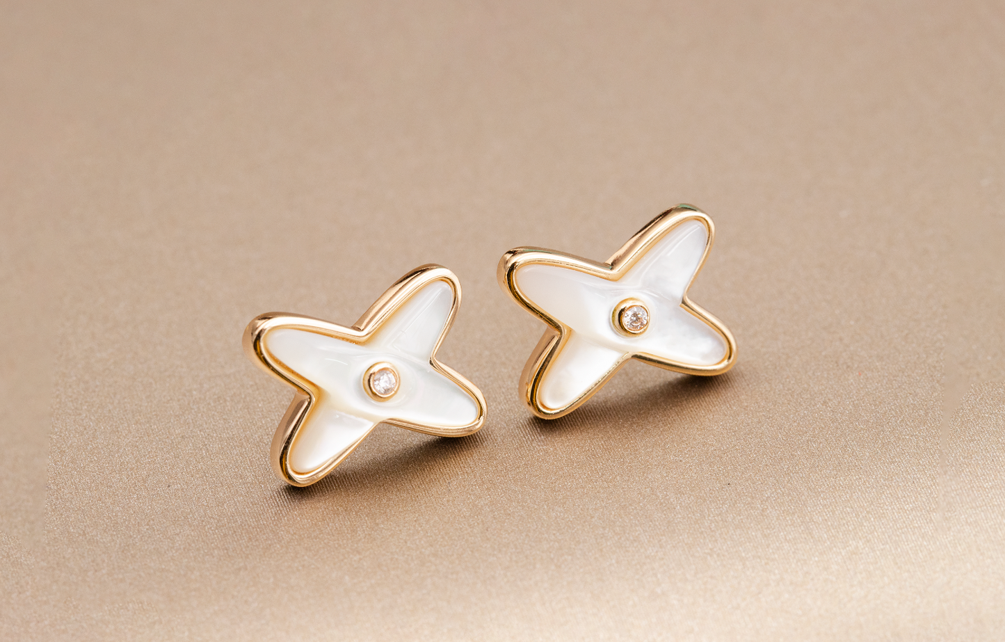 [KELA]JEUX DE WHITE MOP ROSE GOLD DIAMOND EARRINGS
