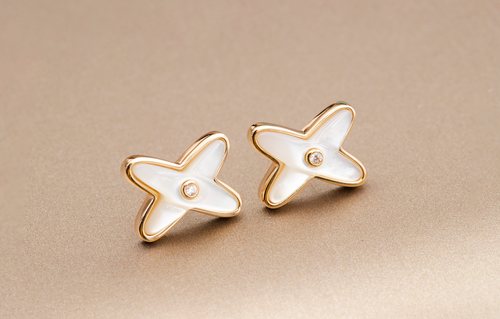[KELA]JEUX DE WHITE MOP ROSE GOLD DIAMOND EARRINGS