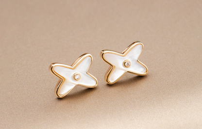 [KELA]JEUX DE WHITE MOP ROSE GOLD DIAMOND EARRINGS