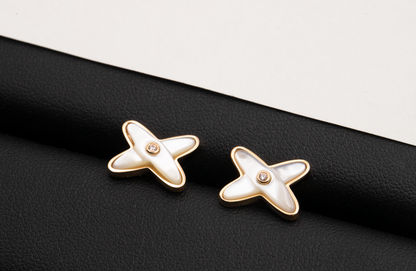 [KELA]JEUX DE WHITE MOP ROSE GOLD DIAMOND EARRINGS