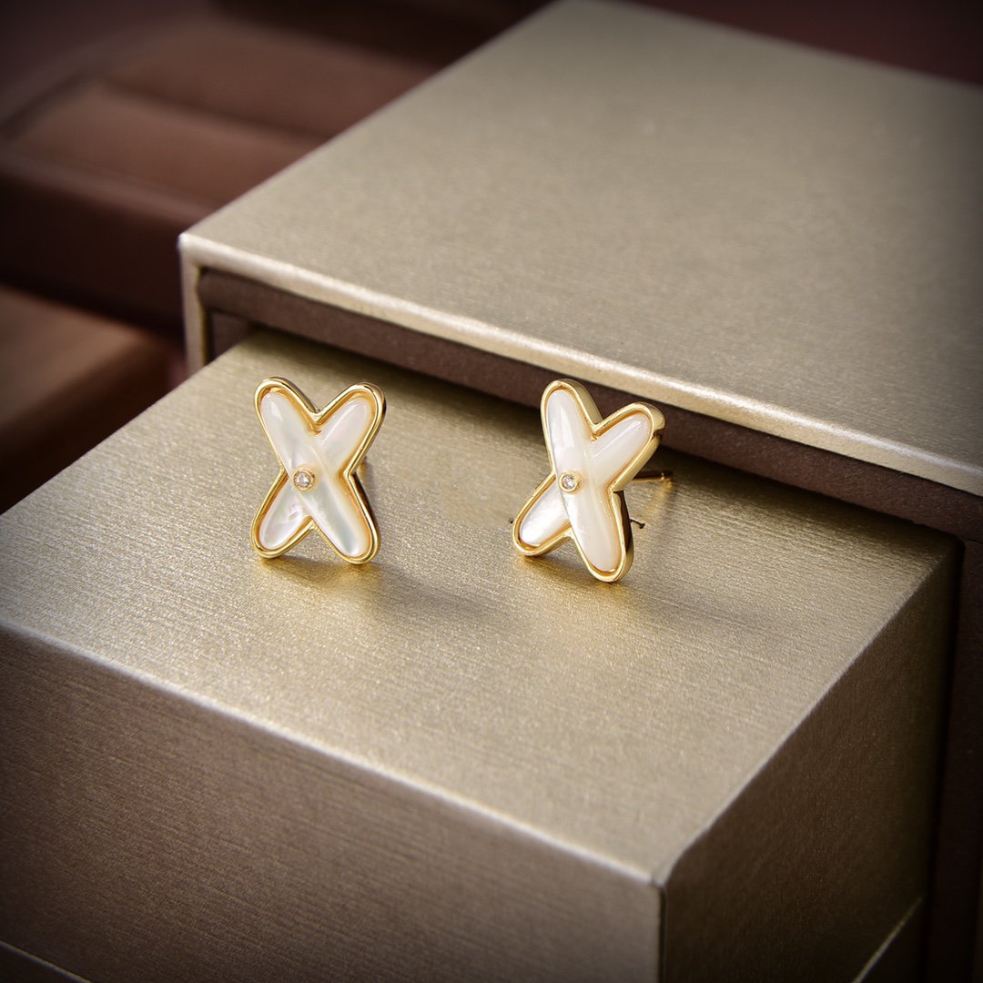 [KELA]JEUX DE WHITE MOP GOLD DIAMOND EARRINGS