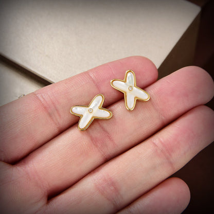 [KELA]JEUX DE WHITE MOP GOLD DIAMOND EARRINGS
