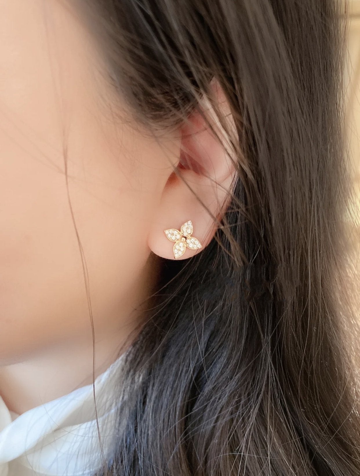 [KELA]STAR BLOSSOM STUD EARRINGS ROSE GOLD DIAMONDS