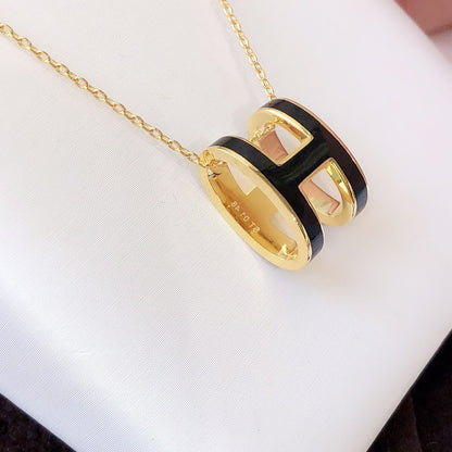 [KELA]HM CLIC BLACK ENAMEL GOLD NECKLACE