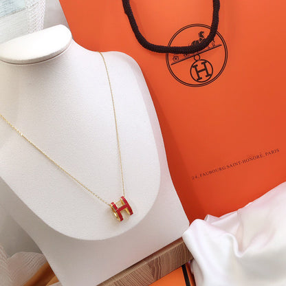 [KELA]HM CLIC RED ENAMEL GOLD NECKLACE