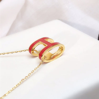 [KELA]HM CLIC RED ENAMEL GOLD NECKLACE