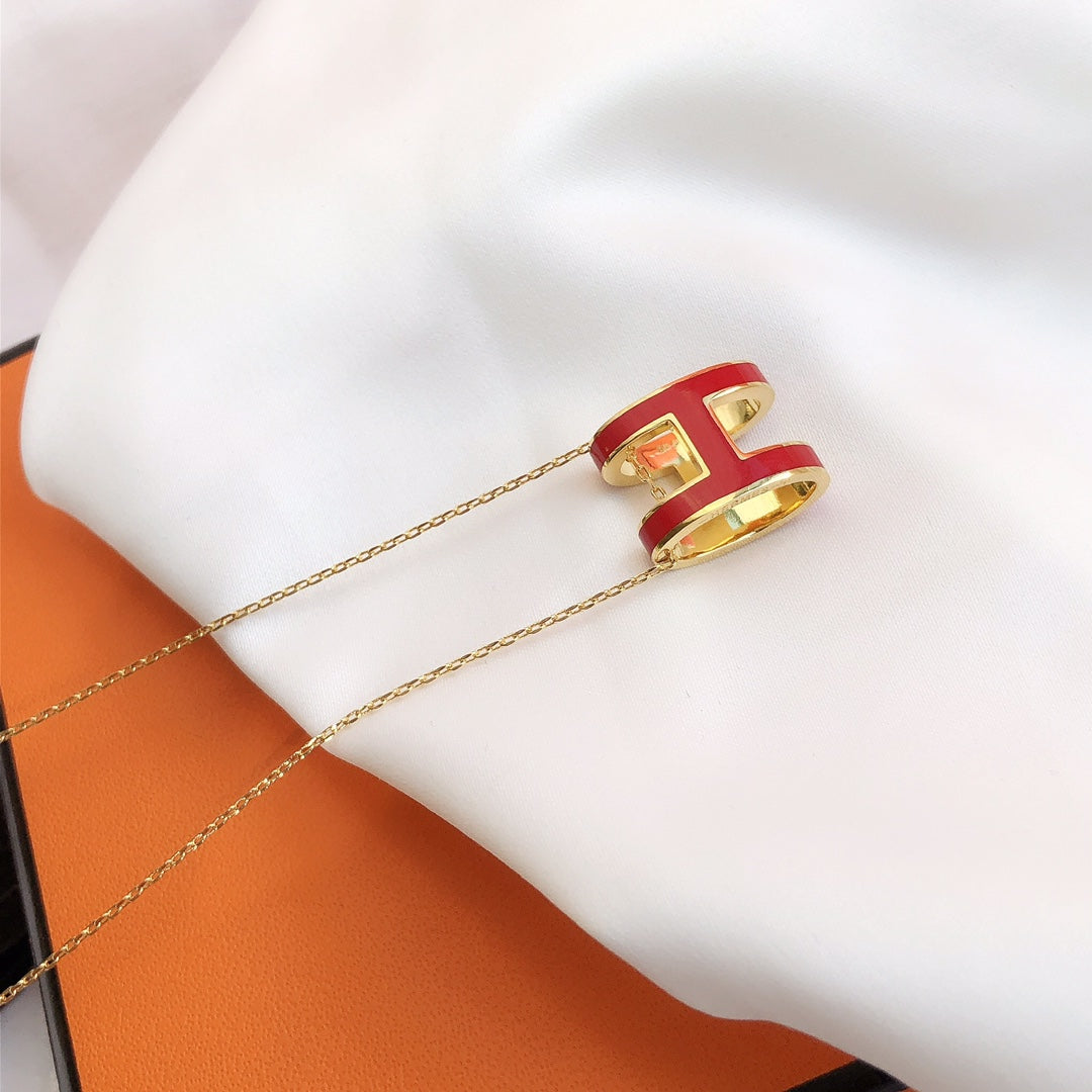 [KELA]HM CLIC RED ENAMEL GOLD NECKLACE