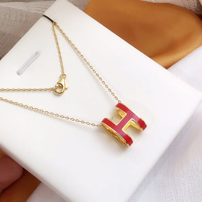 [KELA]HM CLIC RED ENAMEL GOLD NECKLACE