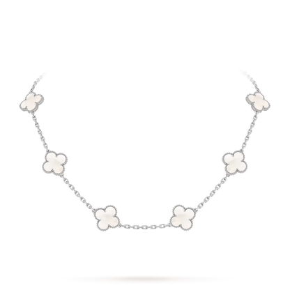 [KELA]CLASSIC LUCKY 10-MOTIF CLOVER NECKLACE WHITE GOLD COLLECTION